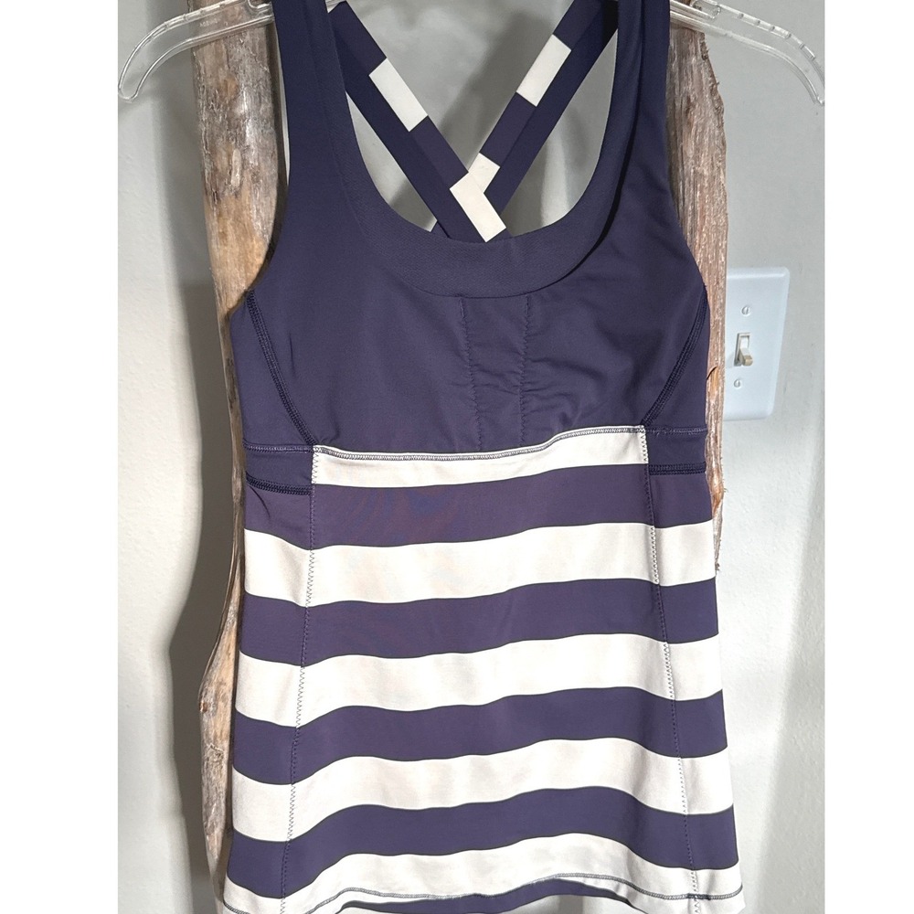 Lululemon Stuff Your Bra Tank II Steep Stripe Cadet Blue Horizontal siz 6